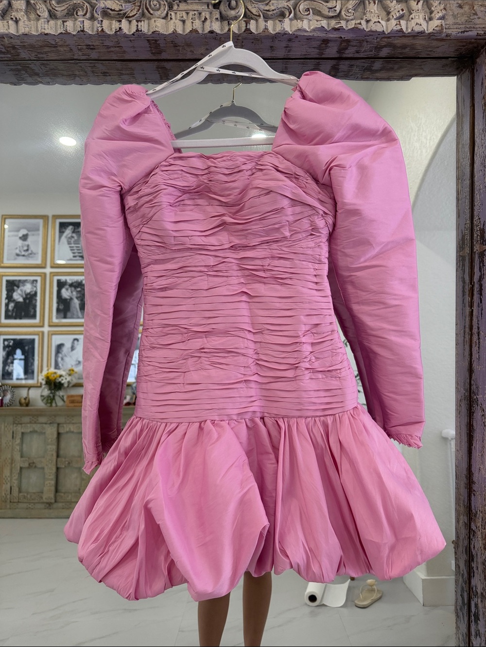 Aje Pink Puff-Sleeve Ruched Bubble Mini Dress
